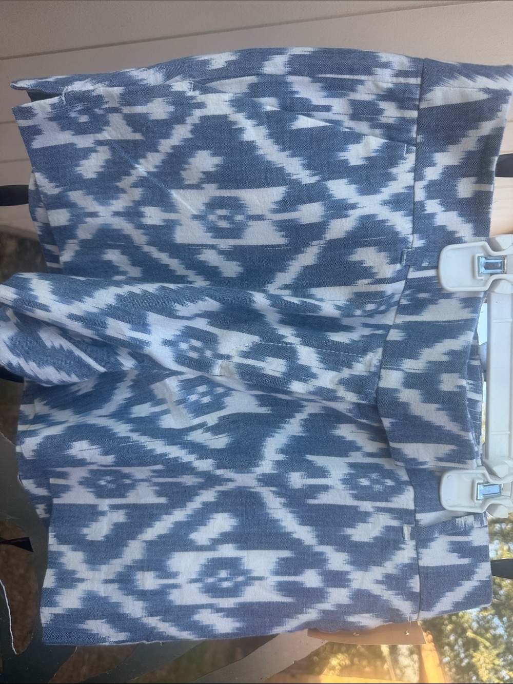 LOFT Blue and White Ikat High-Waist Shorts